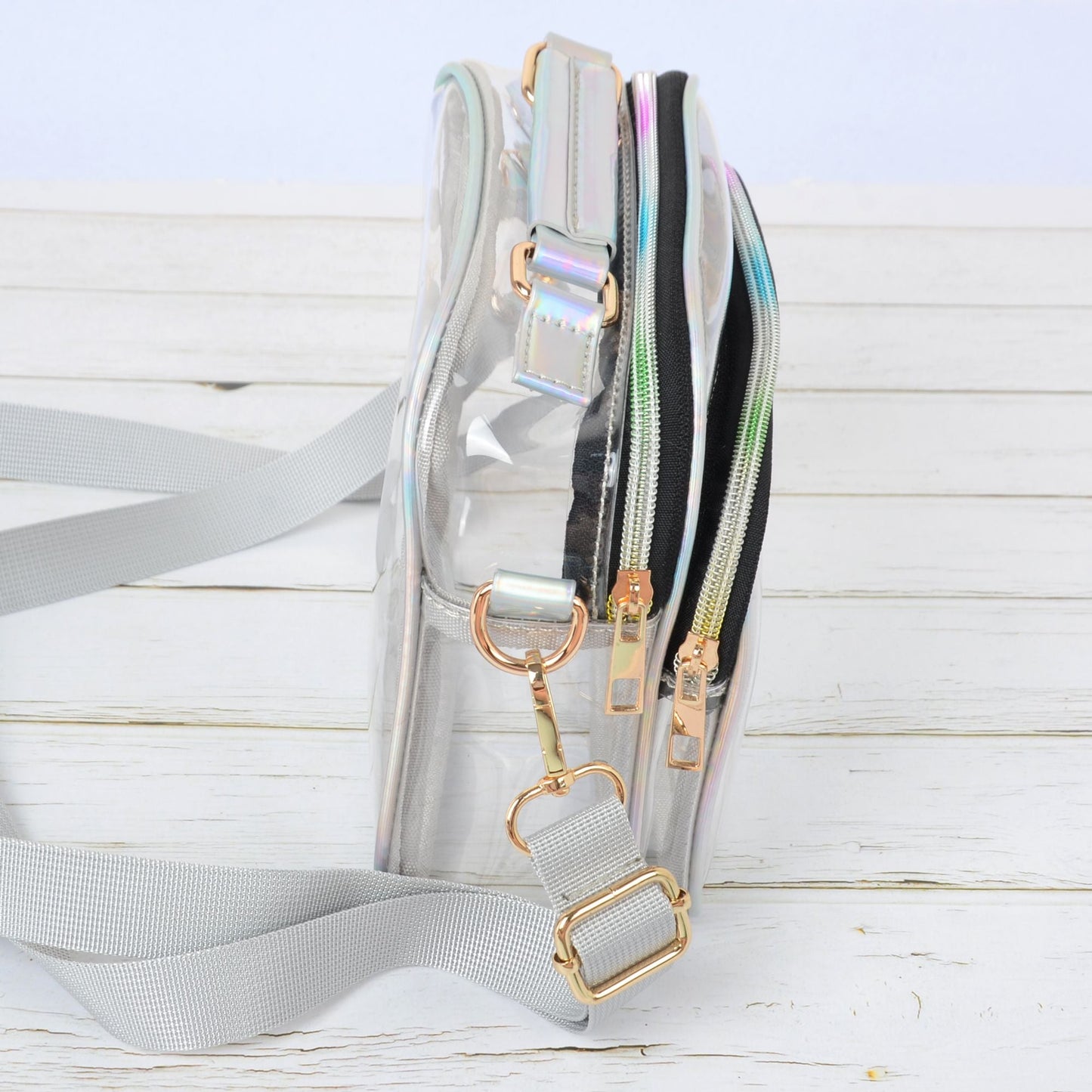 Anna-Kaci Trendy Clear Transparent Women's Shoulder Bag with Iridescent Trim