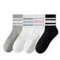 Anna-Kaci Crew Socks 4-Pack White Base Colorful Ribbed Cuff Striped Design Stretch Comfort Breathable Fit