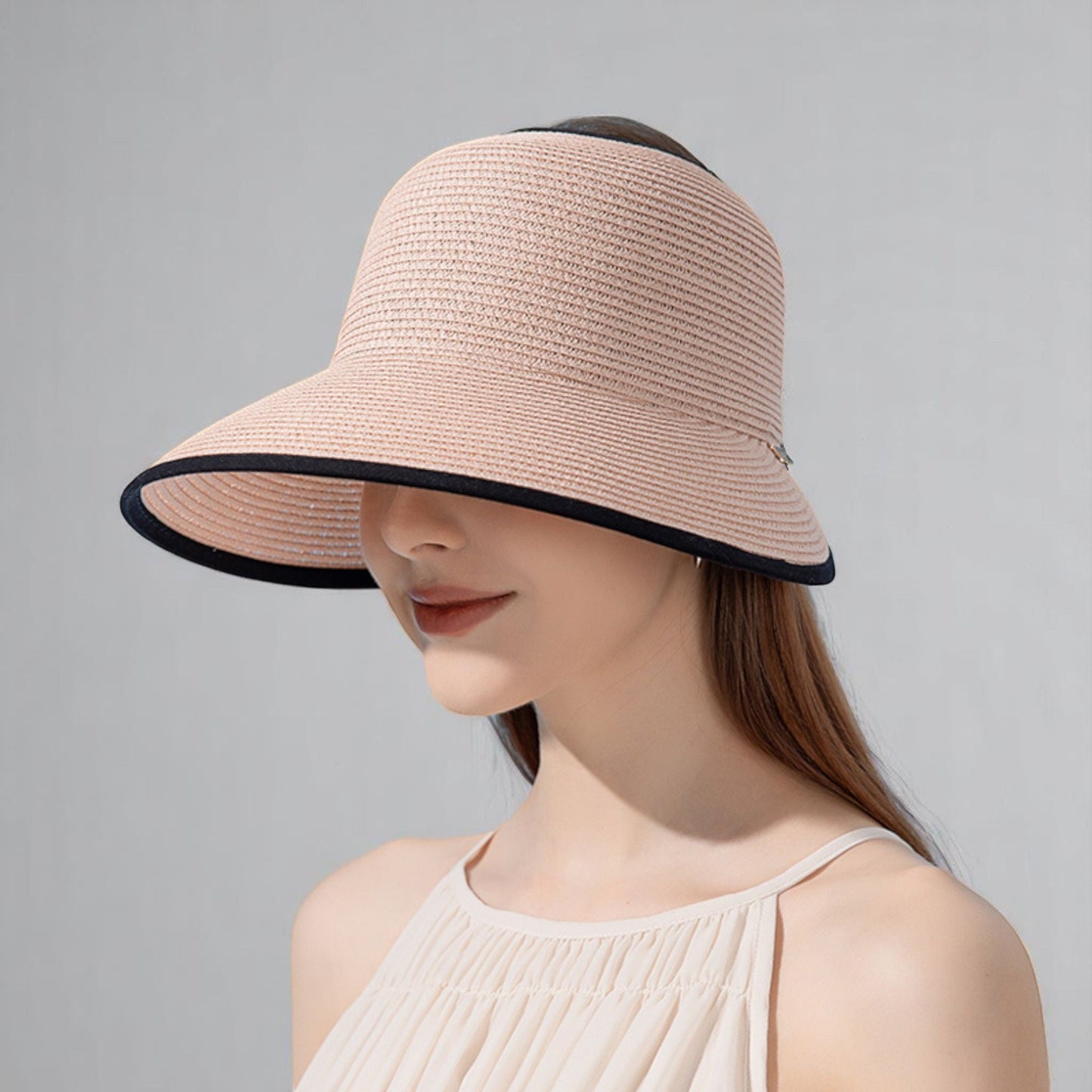 Anna-Kaci Roll Up Wide Brim Visor Sun Hat with Ponytail Hole and UV Protection Lightweight Packable Foldable Summer Cap