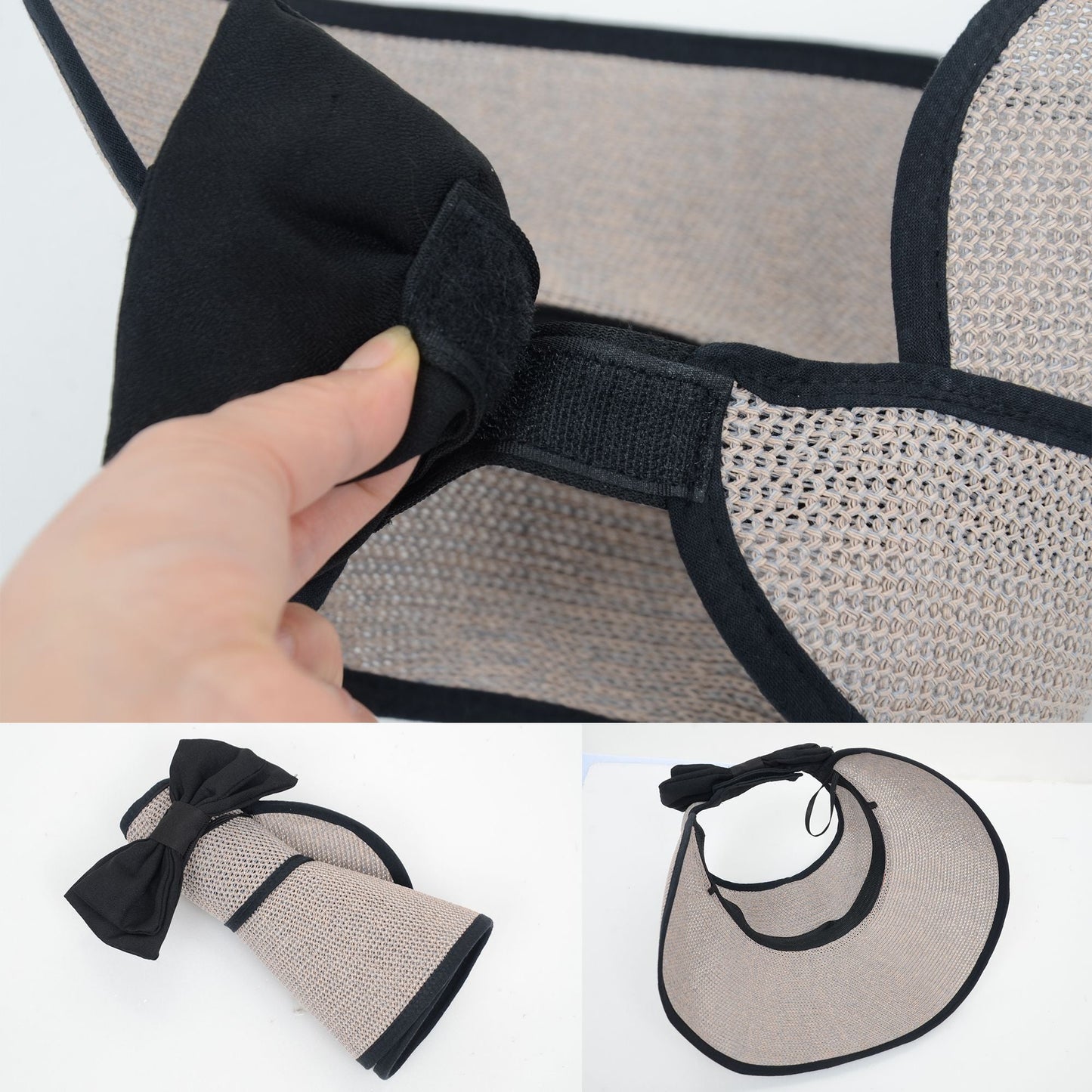 Anna-Kaci Womens Roll Up Straw Sun Visor Wide Brim Bow Detail Adjustable UV Protection Packable Summer Hat