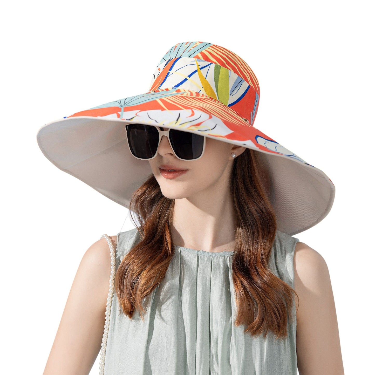 Anna-Kaci Wide Brim Floppy Sun Hat with Colorful Printed Underside UV Protection Lightweight Foldable Design for Outdoor Use