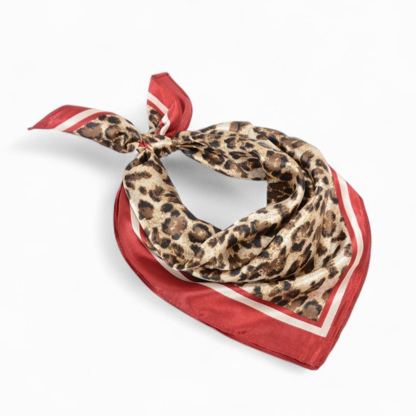 Anna-Kaci Women's Leopard Print Square Scarf with Contrast Border Satin Feel Lightweight Neck Accessory