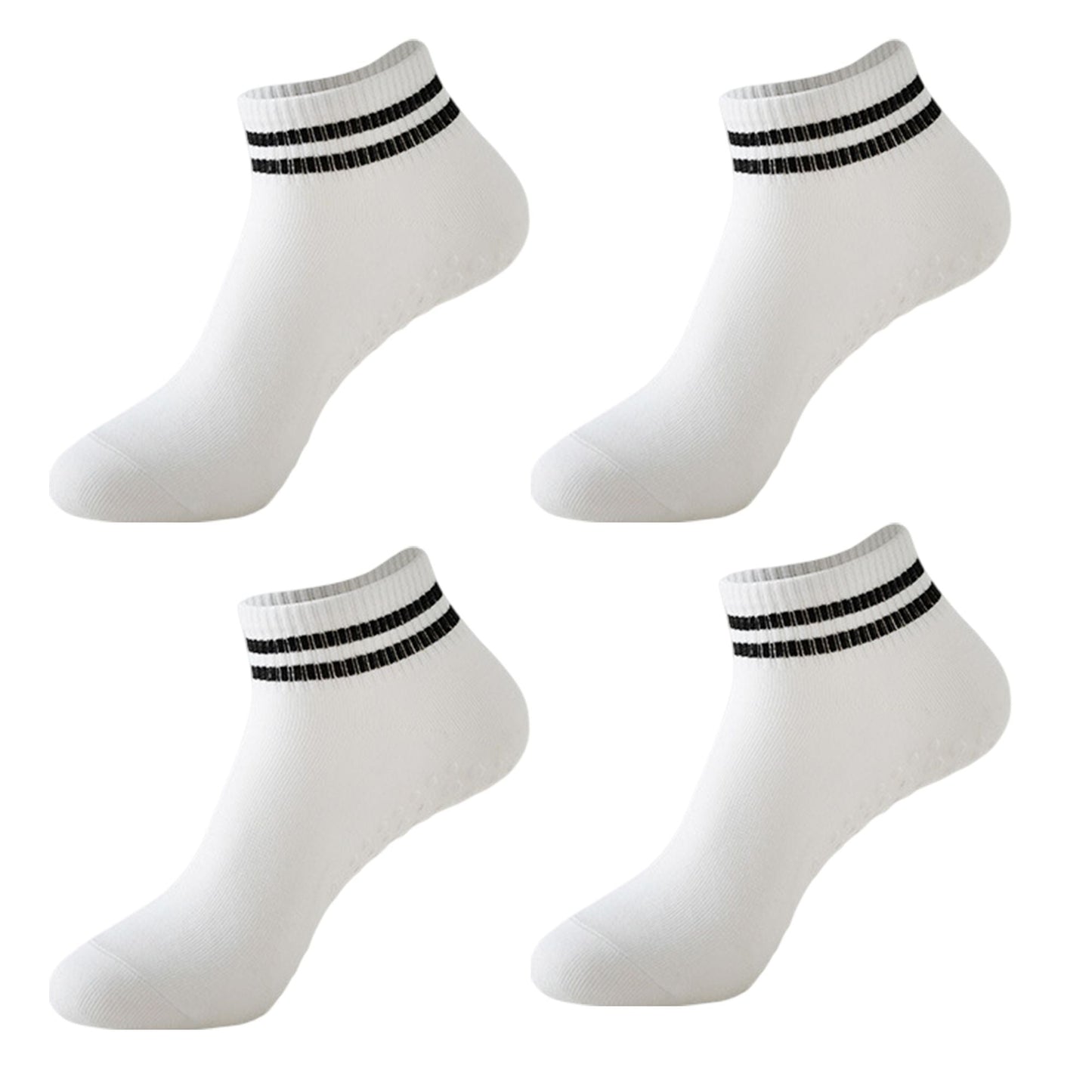 Anna-Kaci 4 Pairs Women's Ankle Grip Yoga Socks Soft Cotton Non-Slip Bottom Striped Cuff