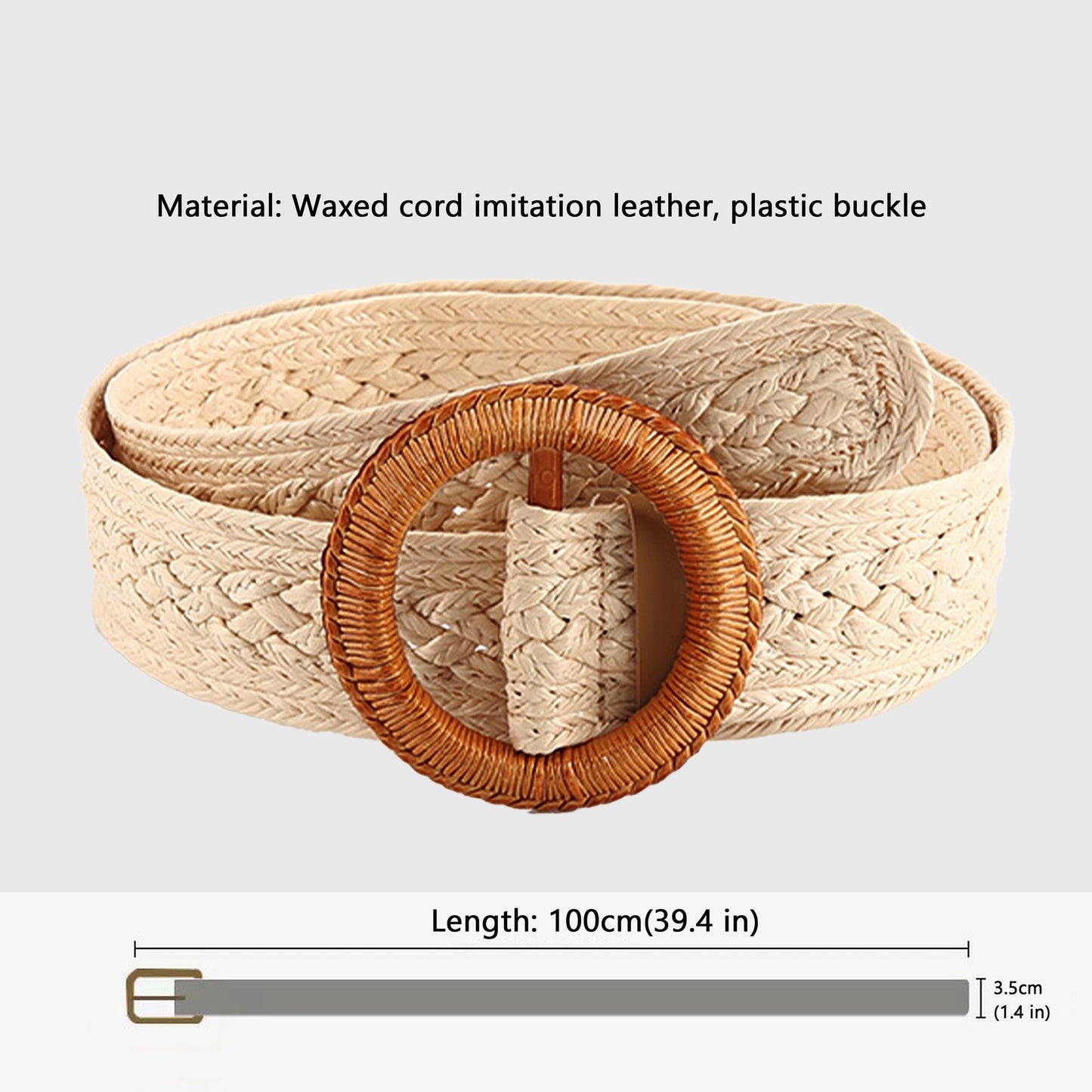 Anna-Kaci Bohemian - Style Woven Belt with Round Plastic Buckle