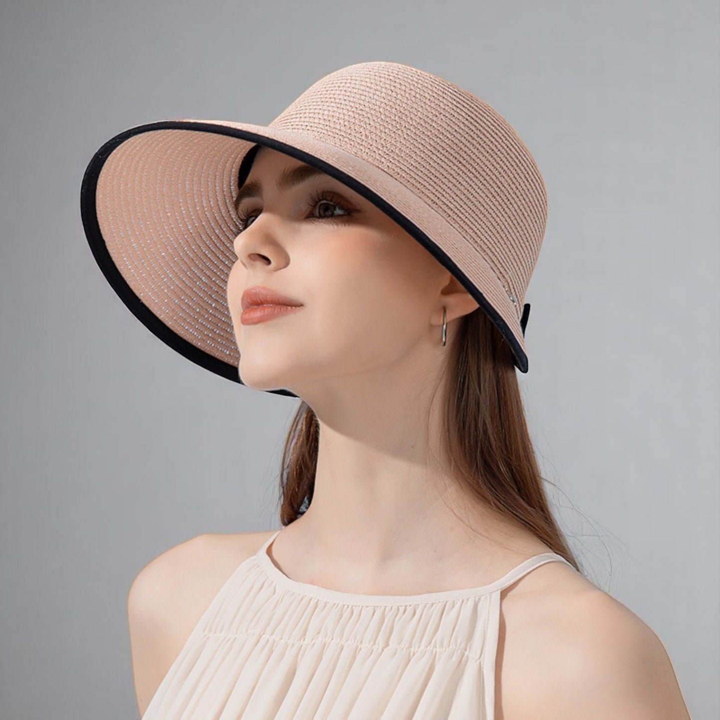 Anna-Kaci Roll Up Wide Brim Visor Sun Hat with Ponytail Hole and UV Protection Lightweight Packable Foldable Summer Cap