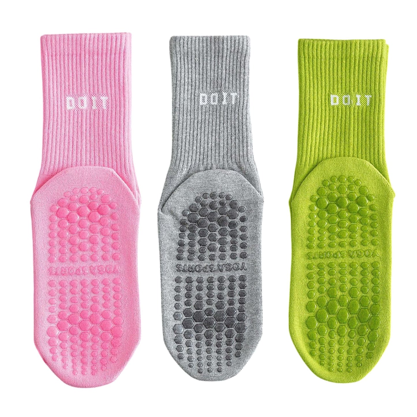 Anna-Kaci 3 Pair Combo Sale Anti Slip Crew Socks with Grip Soles and Ribbed Cuffs in Multiple Color Options