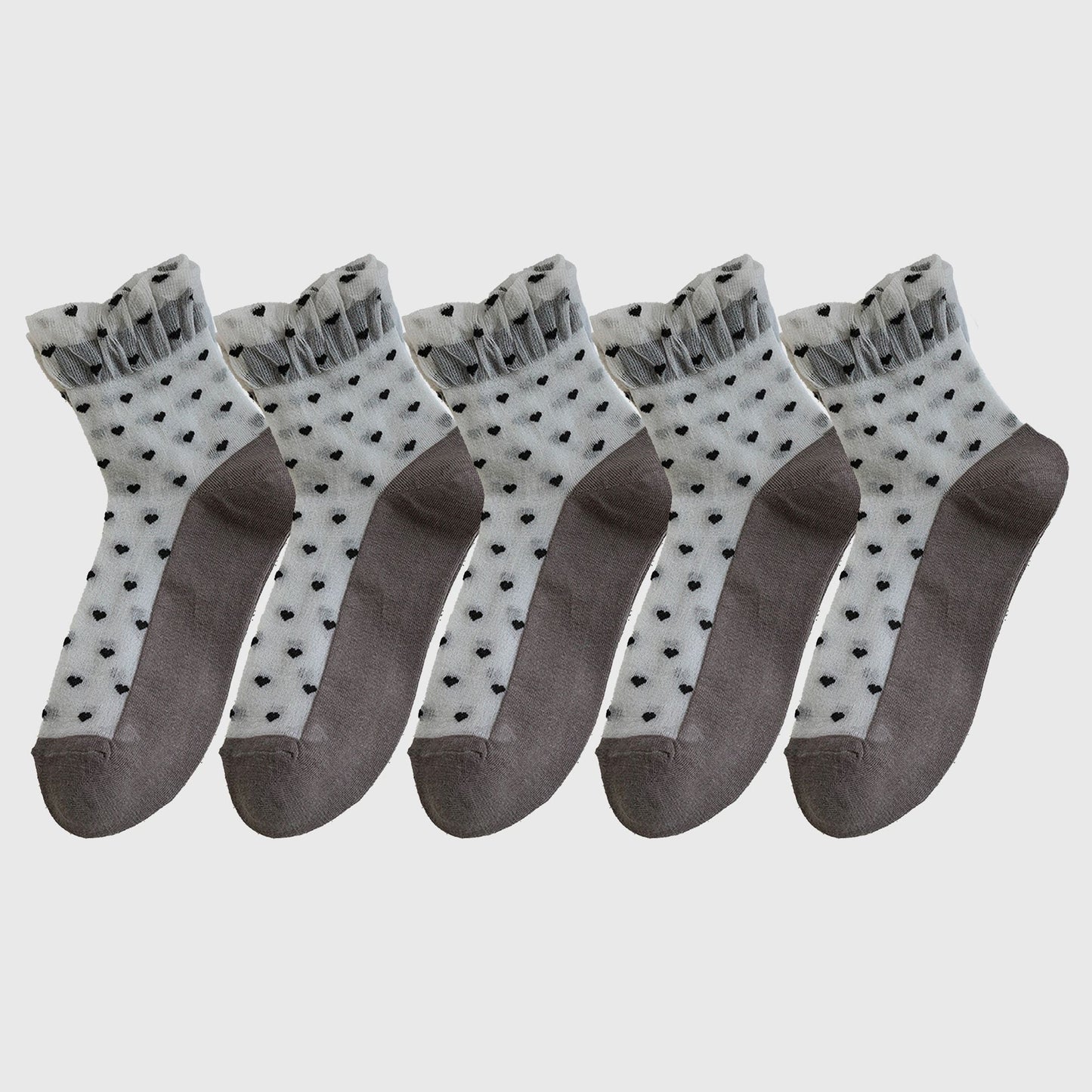 Anna-Kaci Women's 5pk Sheer Ankle Socks with Polka Dot Design