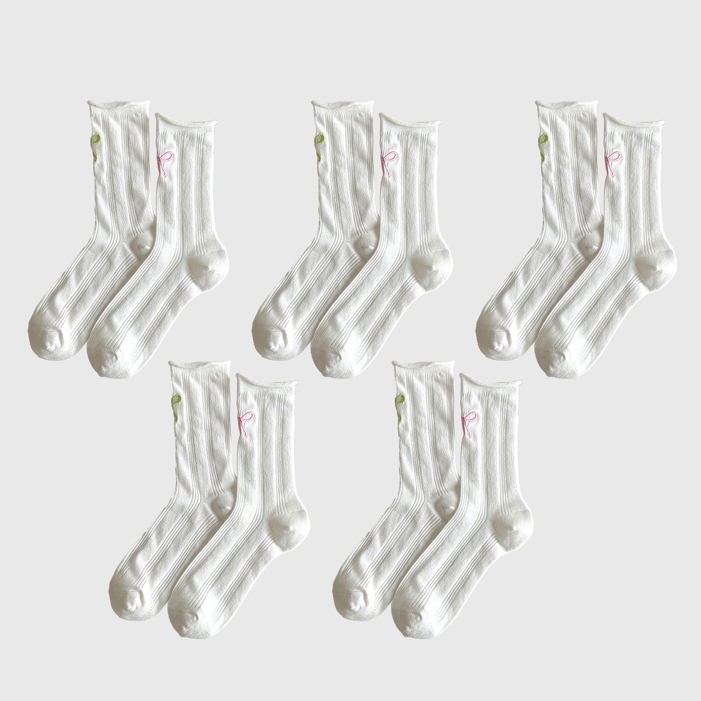 Anna-Kaci Adorable Women's Bow-Embroidered Ribbed Ankle Socks 5Pk