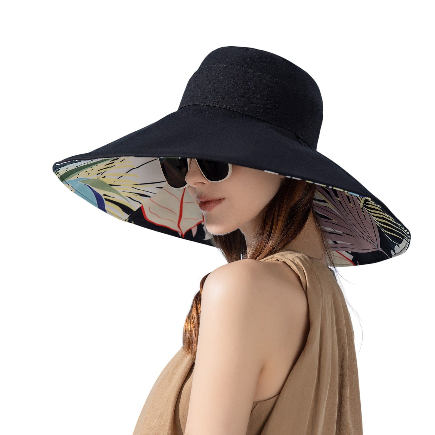 Anna-Kaci Wide Brim Floppy Sun Hat with Colorful Printed Underside UV Protection Lightweight Foldable Design for Outdoor Use