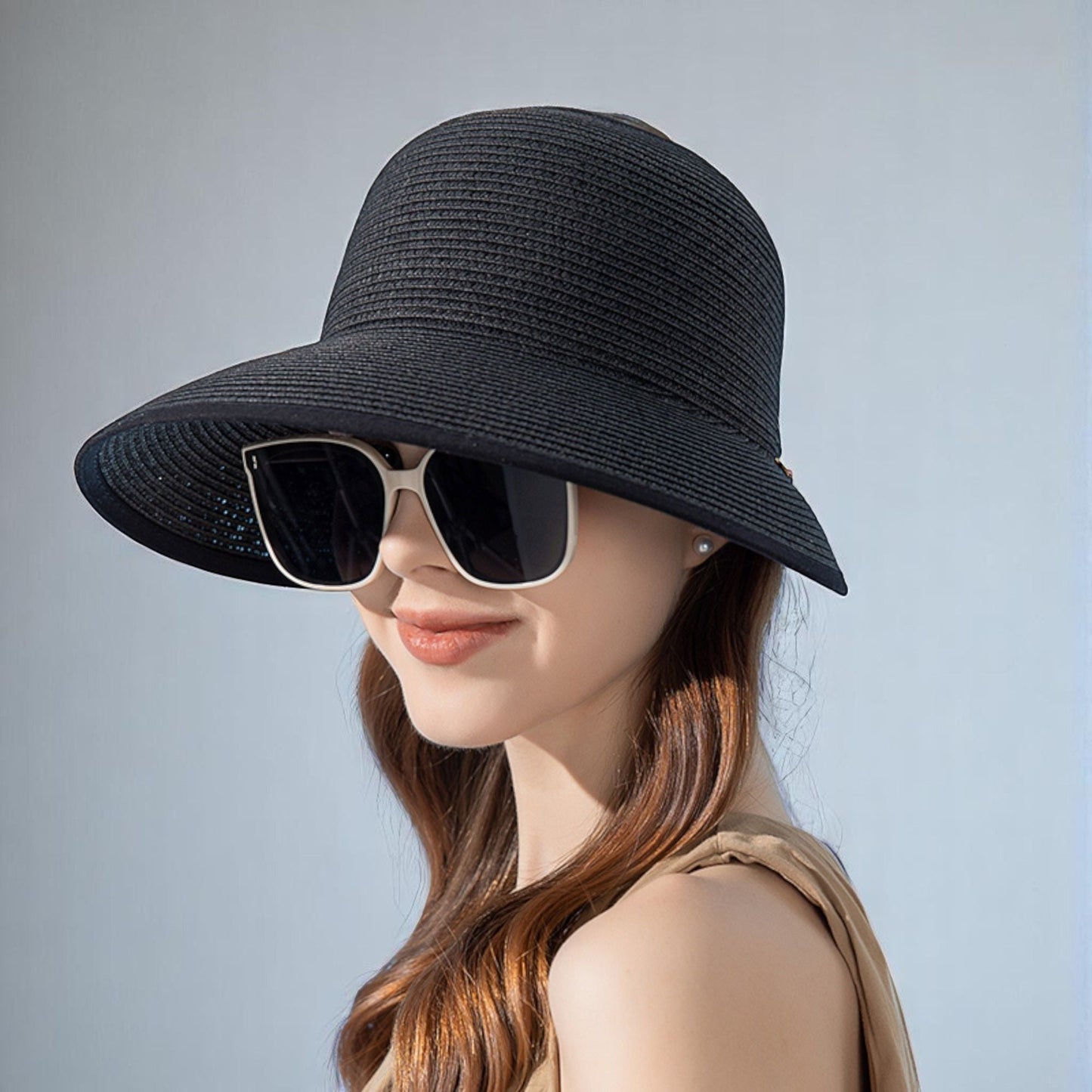 Anna-Kaci Roll Up Wide Brim Visor Sun Hat with Ponytail Hole and UV Protection Lightweight Packable Foldable Summer Cap