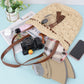 Anna-Kaci Women's Rustic Straw Shoulder Bag with Leather Accents