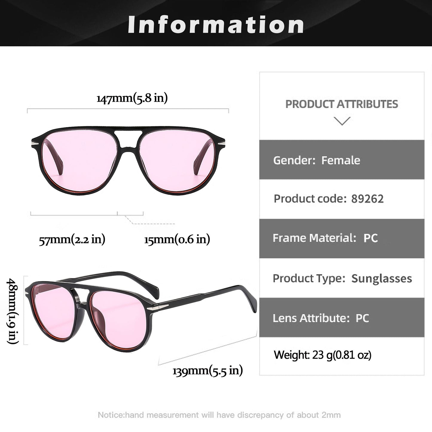 Anna-Kaci Women's Retro-Inspired Double-Bridge Square Sunglasses