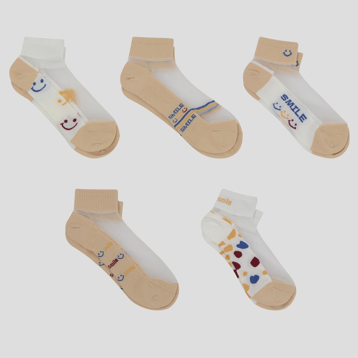 Anna-Kaci Women's Thin Semitransparent No - Show Socks 5pk Non-slip and Sweat-absorbent