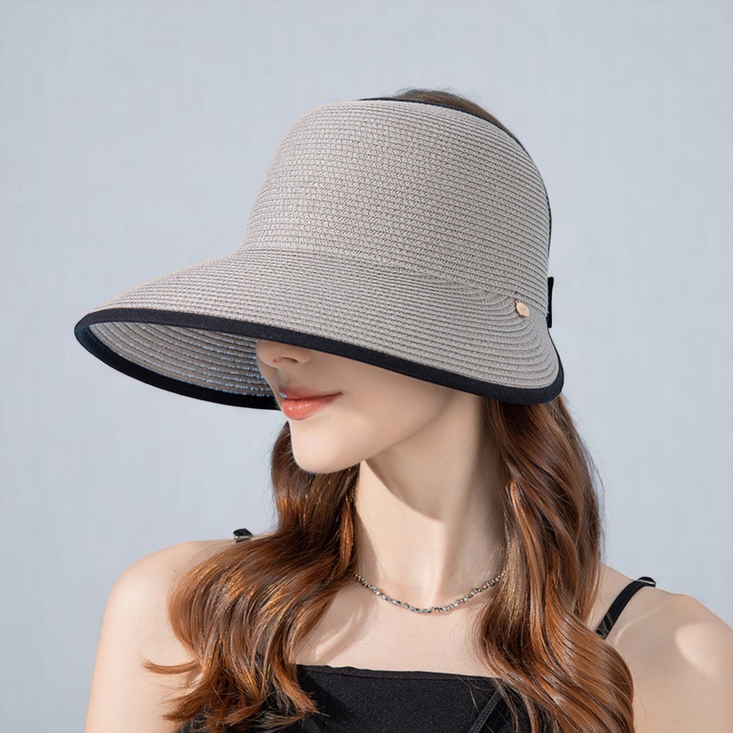 Anna-Kaci Roll Up Wide Brim Visor Sun Hat with Ponytail Hole and UV Protection Lightweight Packable Foldable Summer Cap