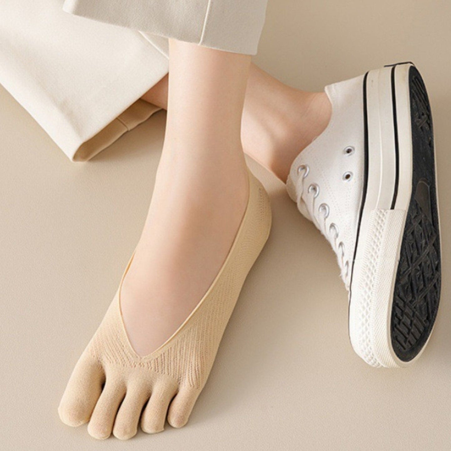 Anna-Kaci Women's Mesh Toe Socks with Non-Slip Silicone Heel Grip Ultra Low Cut Breathable No Show Sock 3-Pack