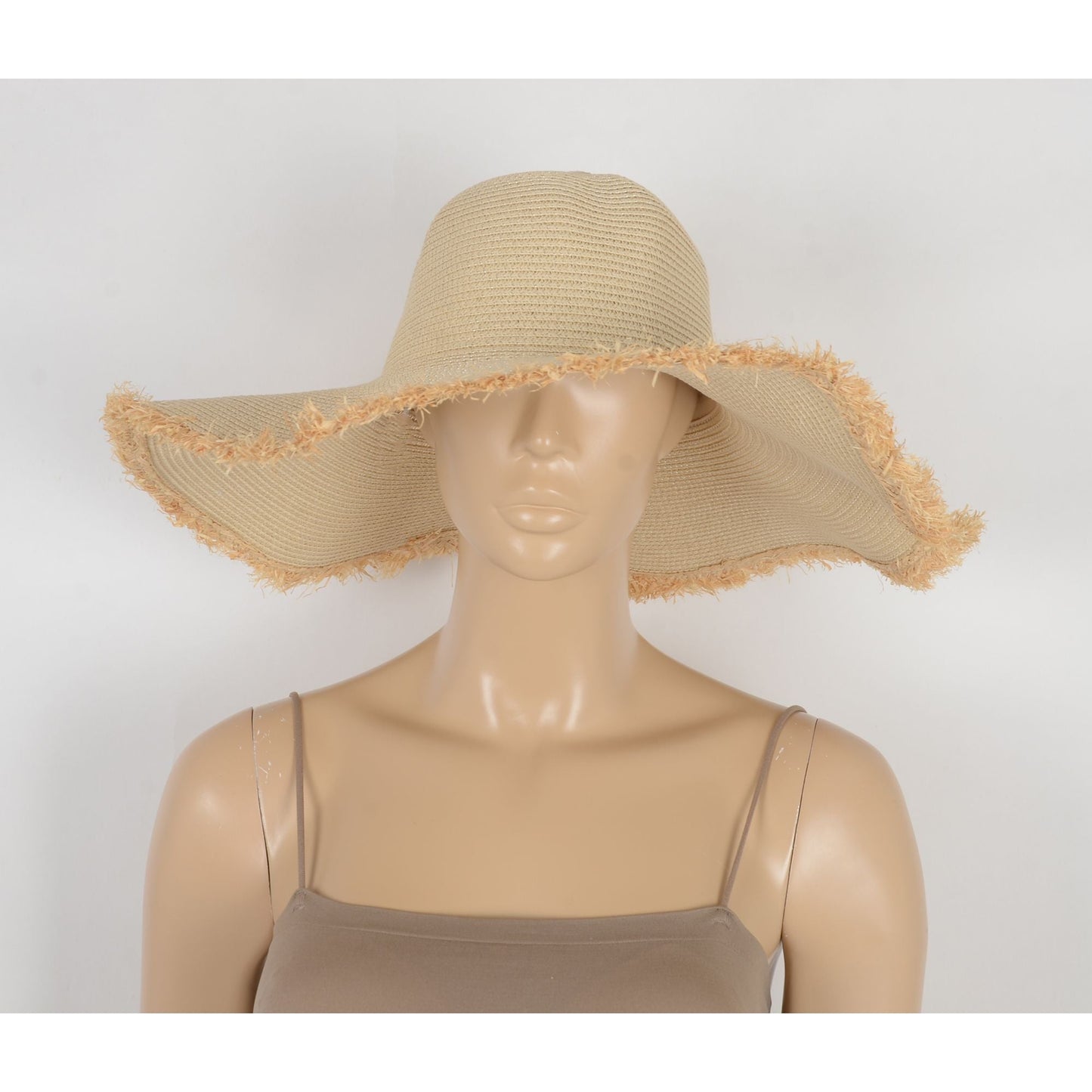 Anna-Kaci Wide Brim Straw Floppy Hat with Frayed Edges Lightweight Sun Protection for Beach Vacation Outdoor Travel Style