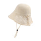 Anna-Kaci Crochet Bucket Hat with Adjustable Chin Strap and Back Button Eyelet Panel for Sun Protection