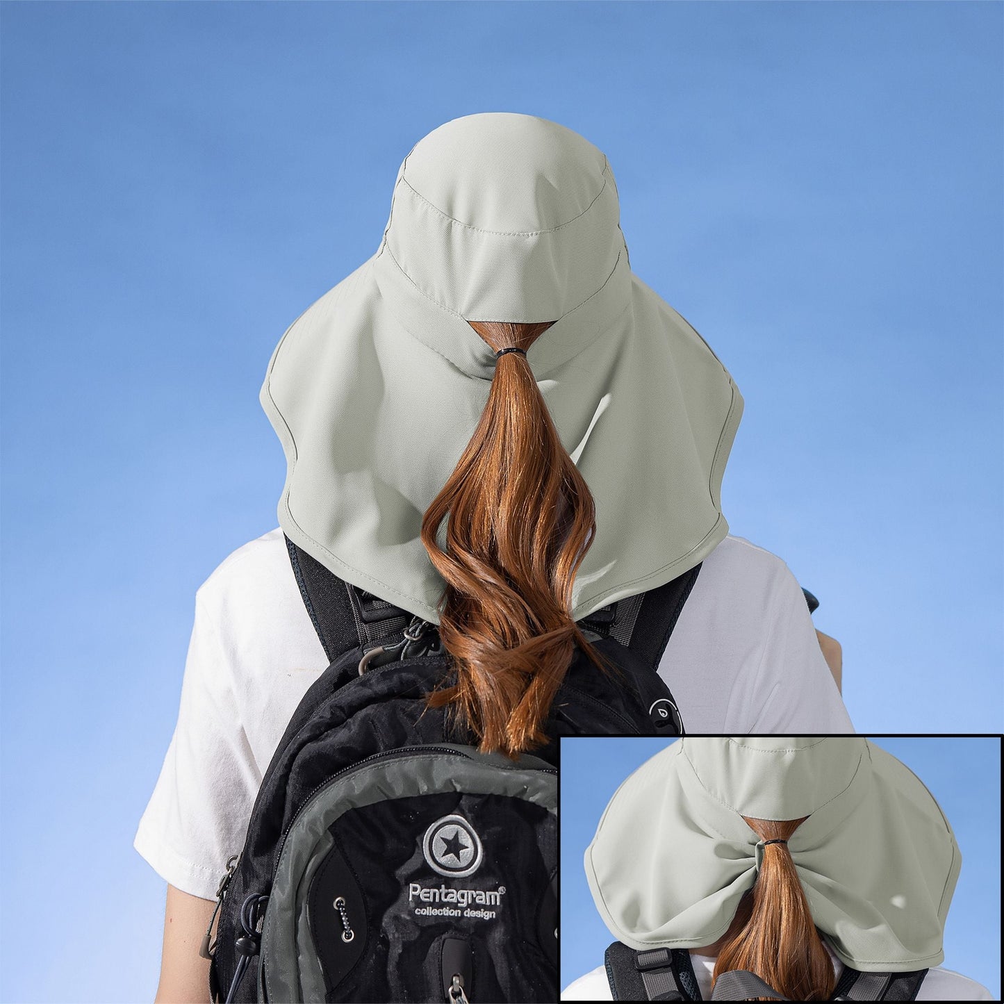 Anna-Kaci Women Ponytail Sun Hat Wide Brim Sun Hat with Flap Packable Adjustable Summer Beach Hat