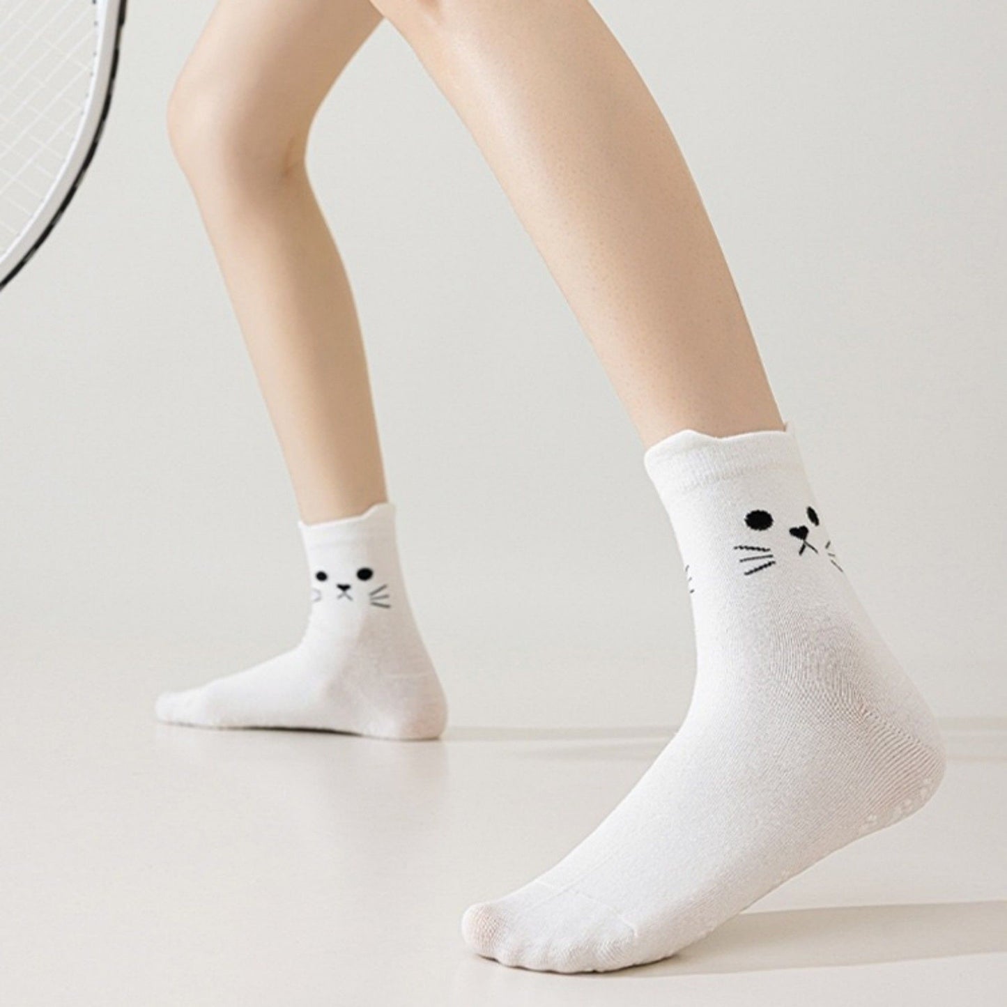 Anna-Kaci Women's Cat Face Grip Socks with Paw Print Anti-Slip Sole Soft Knit Ankle Socks for Home or Yoga 3-Pack