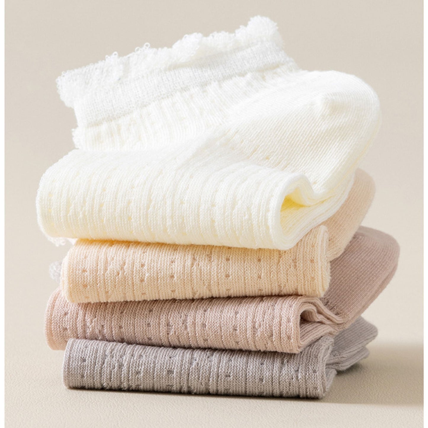 Anna-Kaci Women's 4-Pair Pack Breathable Lace Trim Ankle Socks with Open Knit Mesh Texture and Cotton Comfort