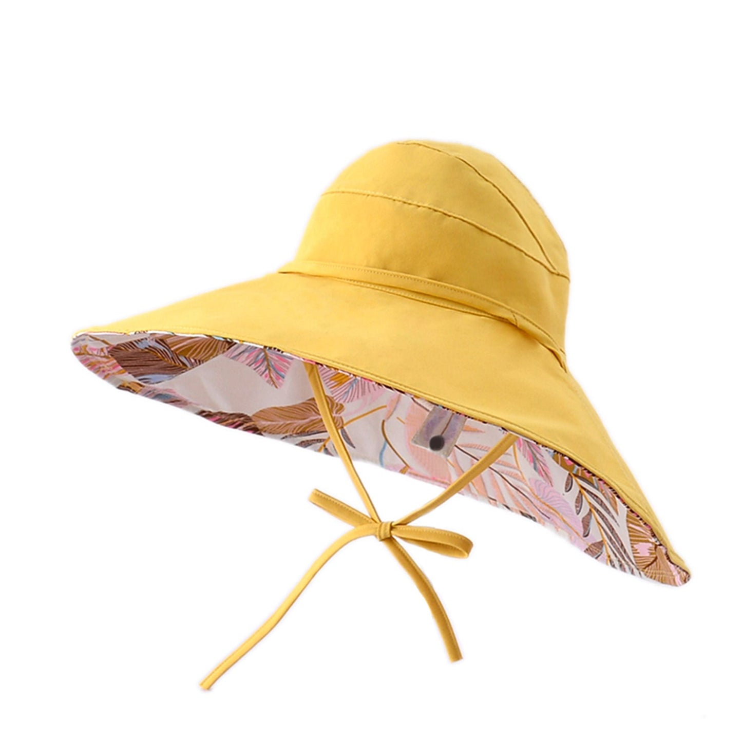 Anna-Kaci Wide Brim Sun Hat with Ponytail Hole Neck Tie Closure and Patterned Lining for UV Protection and Outdoor Style