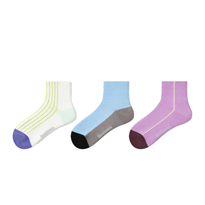 Anna-Kaci Renaissance Women 3-Pair Ankle Socks Set Assorted Patterns Featuring Colorblock, Cartoon Characters, and Butterfly Prints