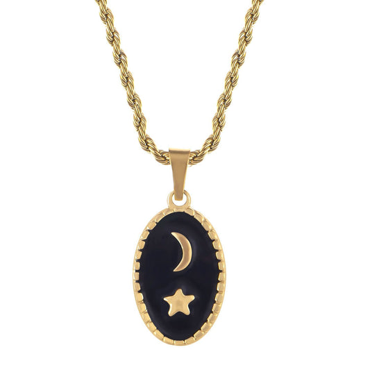 Women's Necklace with 18K Gold Plated Pendant Moon and Star Design Adjustable Chain