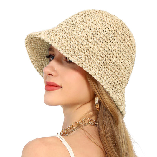 Crochet Raffia Bucket Hat Lightweight Foldable Wide Brim Sun Hat for Stylish Summer Protection