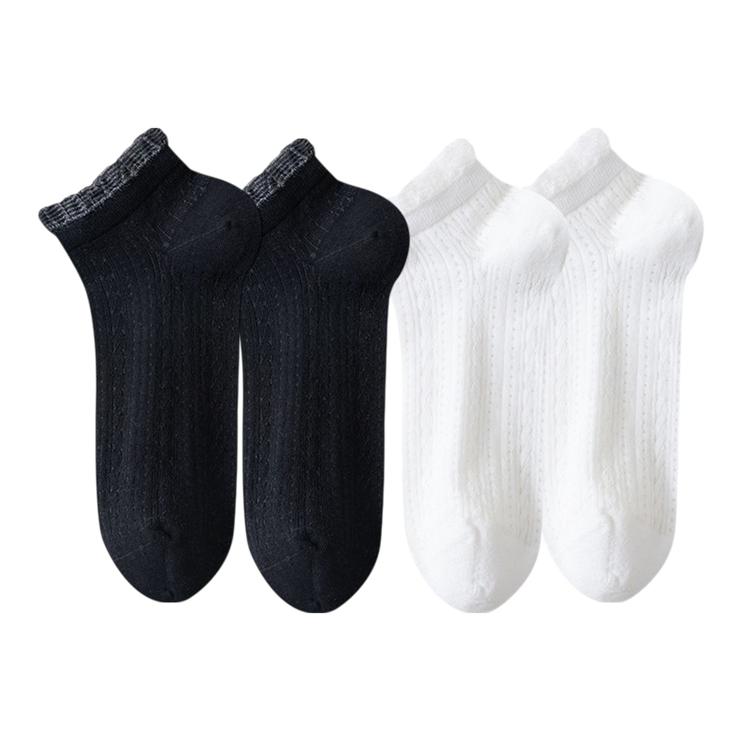 Anna-Kaci Women's 4-Pair Pack Breathable Lace Trim Ankle Socks with Open Knit Mesh Texture and Cotton Comfort