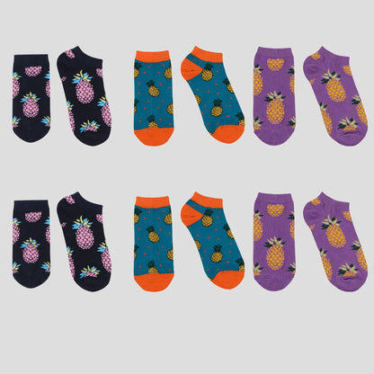 Anna-Kaci Women's  Fruit Print No Show Socks Breathable Cotton 6pk