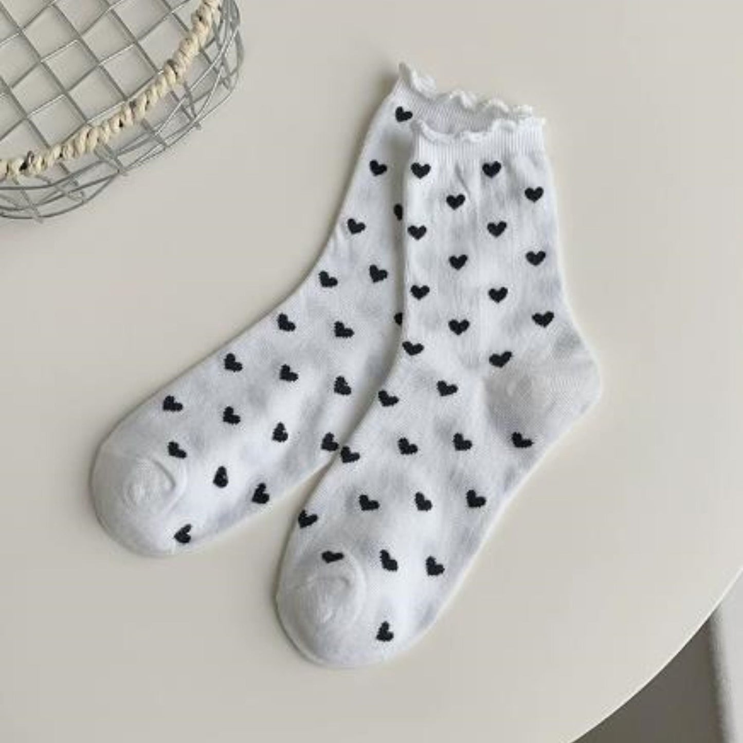Anna-Kaci Women's Ankle Socks with Allover Heart Print and Soft Ribbed Cuff Trim