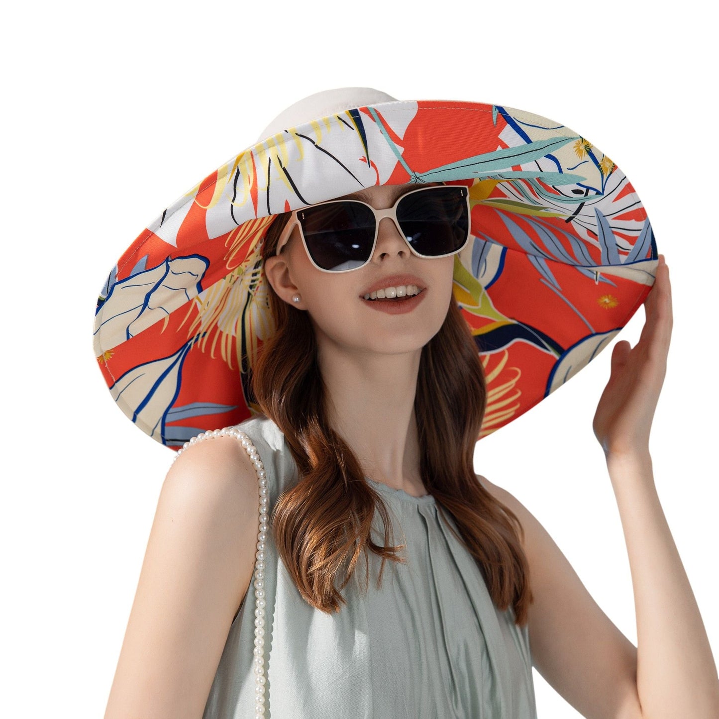 Anna-Kaci Wide Brim Floppy Sun Hat with Colorful Printed Underside UV Protection Lightweight Foldable Design for Outdoor Use