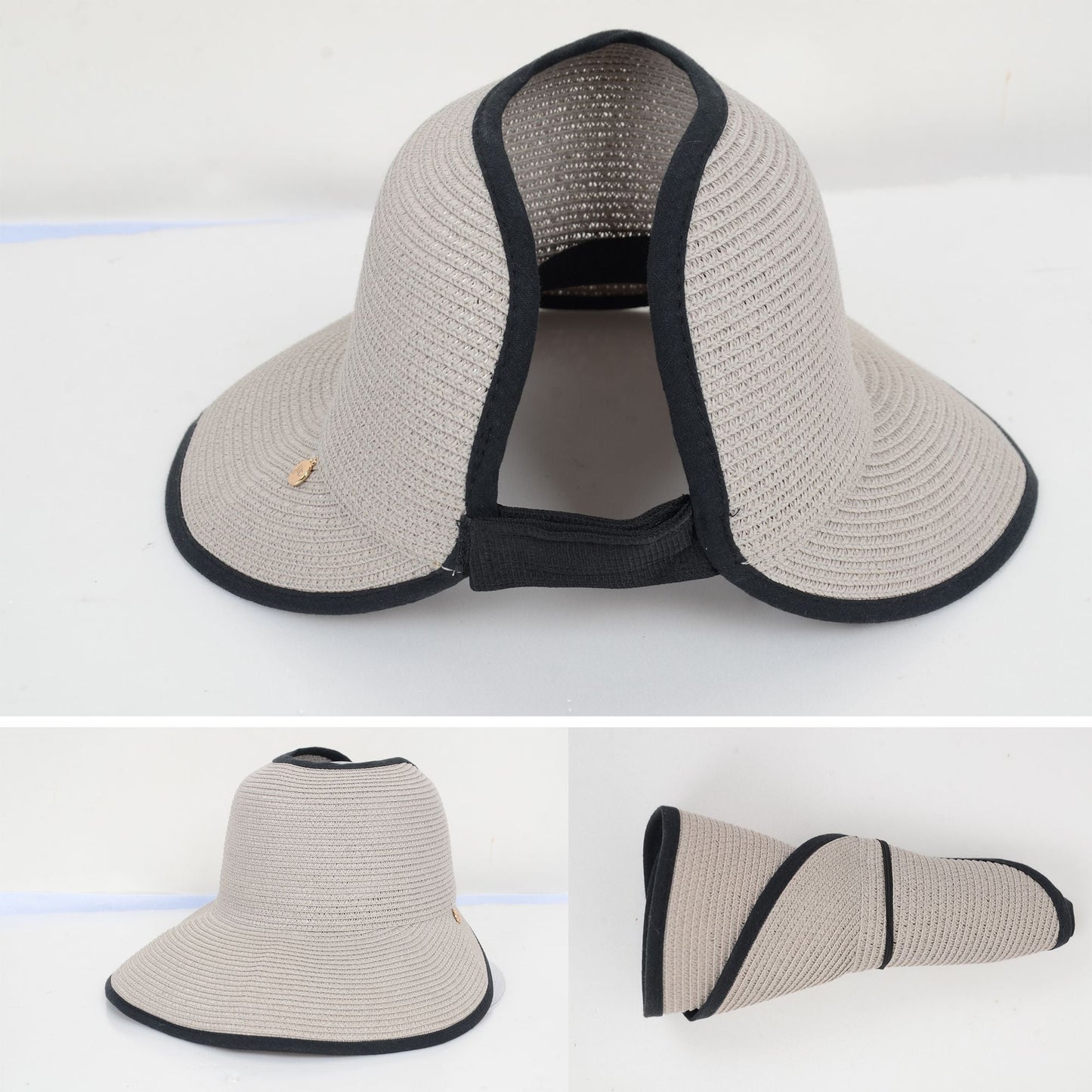 Anna-Kaci Roll Up Wide Brim Visor Sun Hat with Ponytail Hole and UV Protection Lightweight Packable Foldable Summer Cap