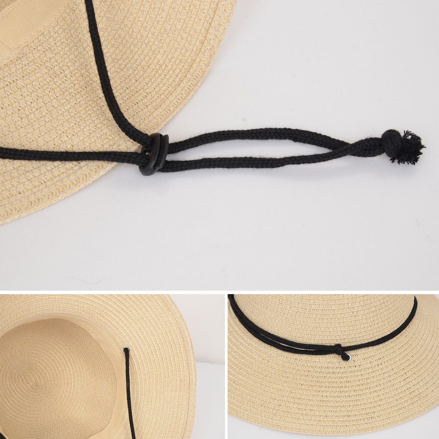 Anna-Kaci Wide Brim Straw Sun Hat with Chin Strap and Black Cord Detail for Outdoor Protection and Stylish Shade