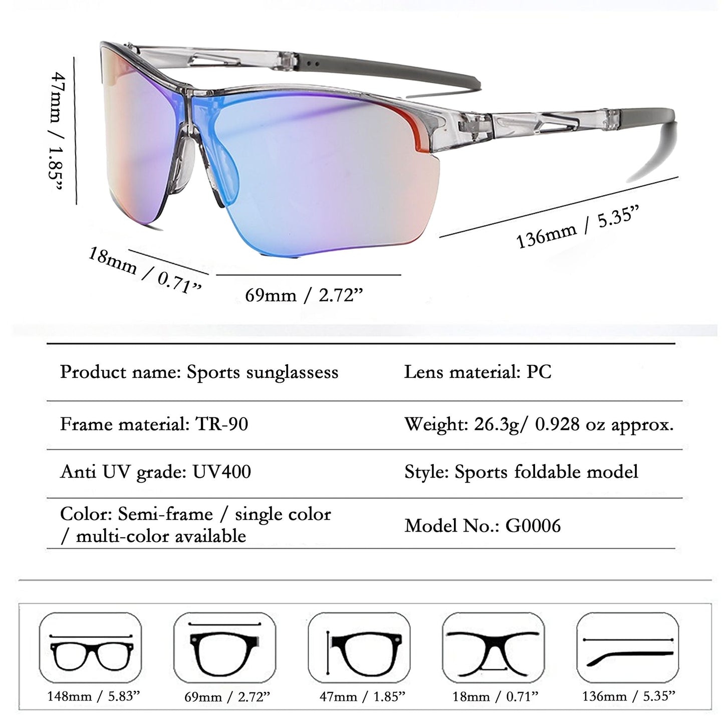 Anna-Kaci Active Women's Foldable Color-Changing UV-Protect Outdoor Sports Running Sunglasses