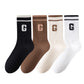 Anna-Kaci Women's 4-Pair Pack Ribbed Cotton Crew Socks with Striped Cuffs and G Letter Detail in Neutral Athletic Color Combinations