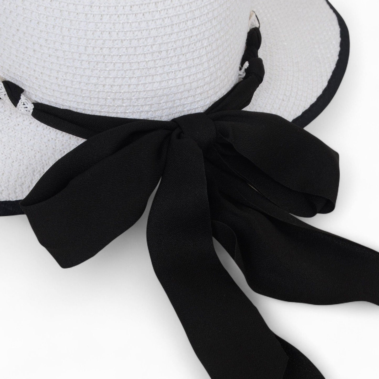 Anna-Kaci Women's Wide Brim Straw Hat with Braided Band and Contrast Bow Detail