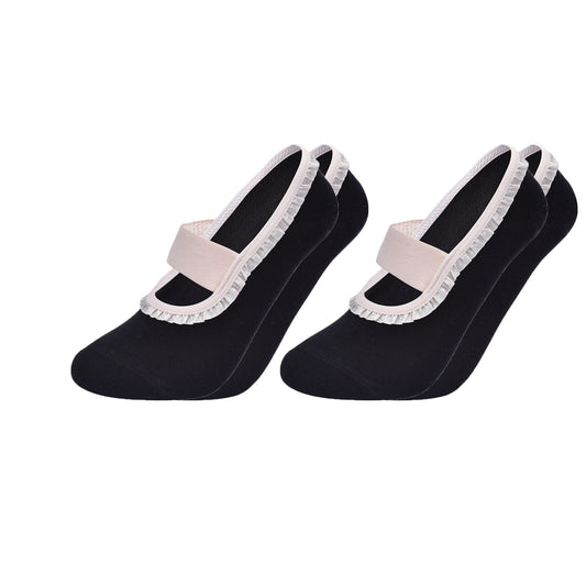 Anna-Kaci Women's Ballet Style Grip Socks with Ruffle Trim and Cross Strap Anti-Slip Sole Yoga and Pilates 2-Pack