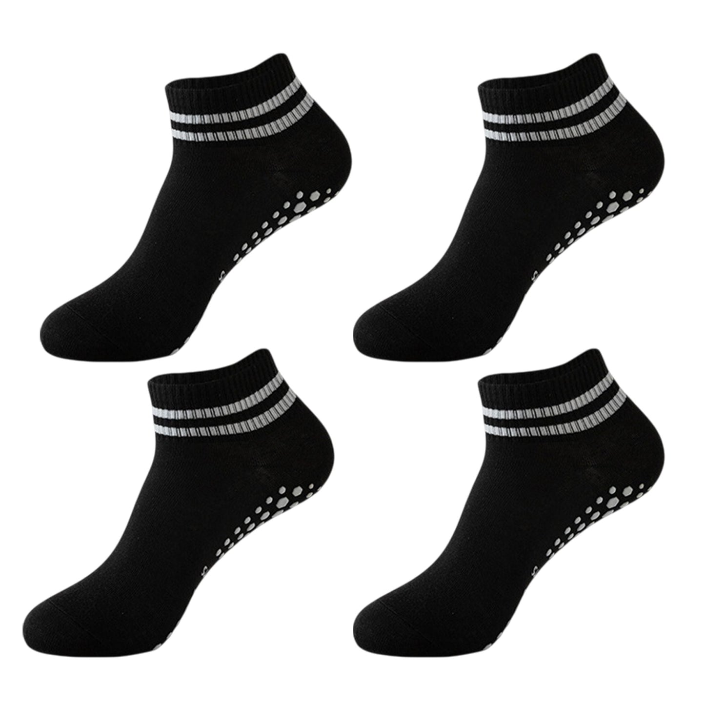 Anna-Kaci 4 Pairs Women's Ankle Grip Yoga Socks Soft Cotton Non-Slip Bottom Striped Cuff