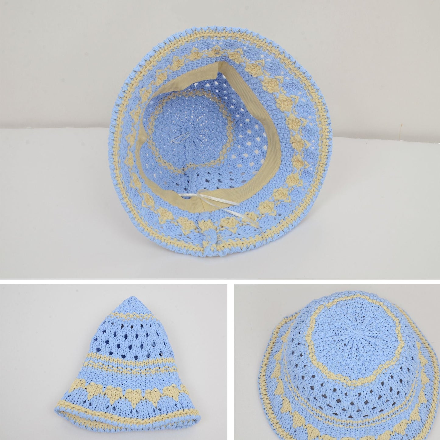 Anna-Kaci Crochet Knit Bucket Hat with Openwork Floral Pattern and Rolled Brim for Lightweight Summer Style