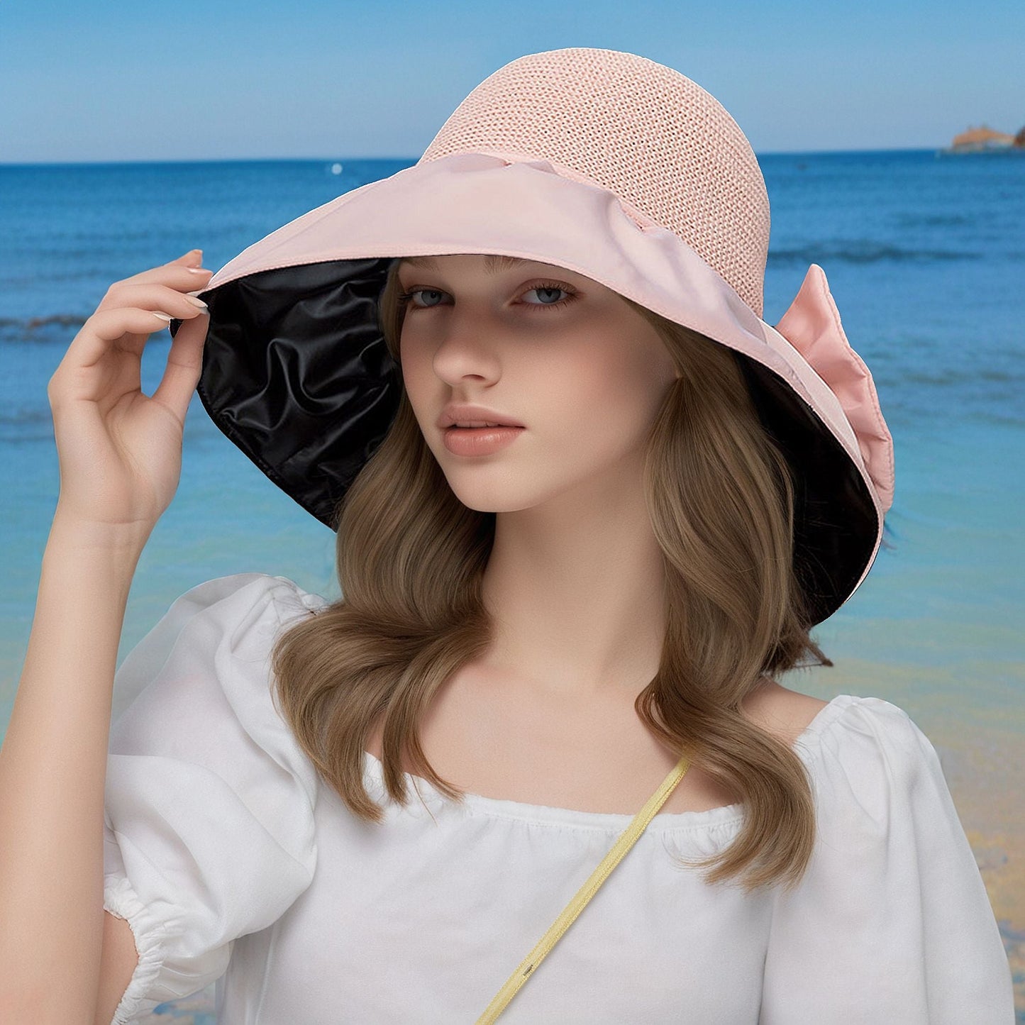 Anna-Kaci Women's Foldable Packable Sun Hats with Bow Bag