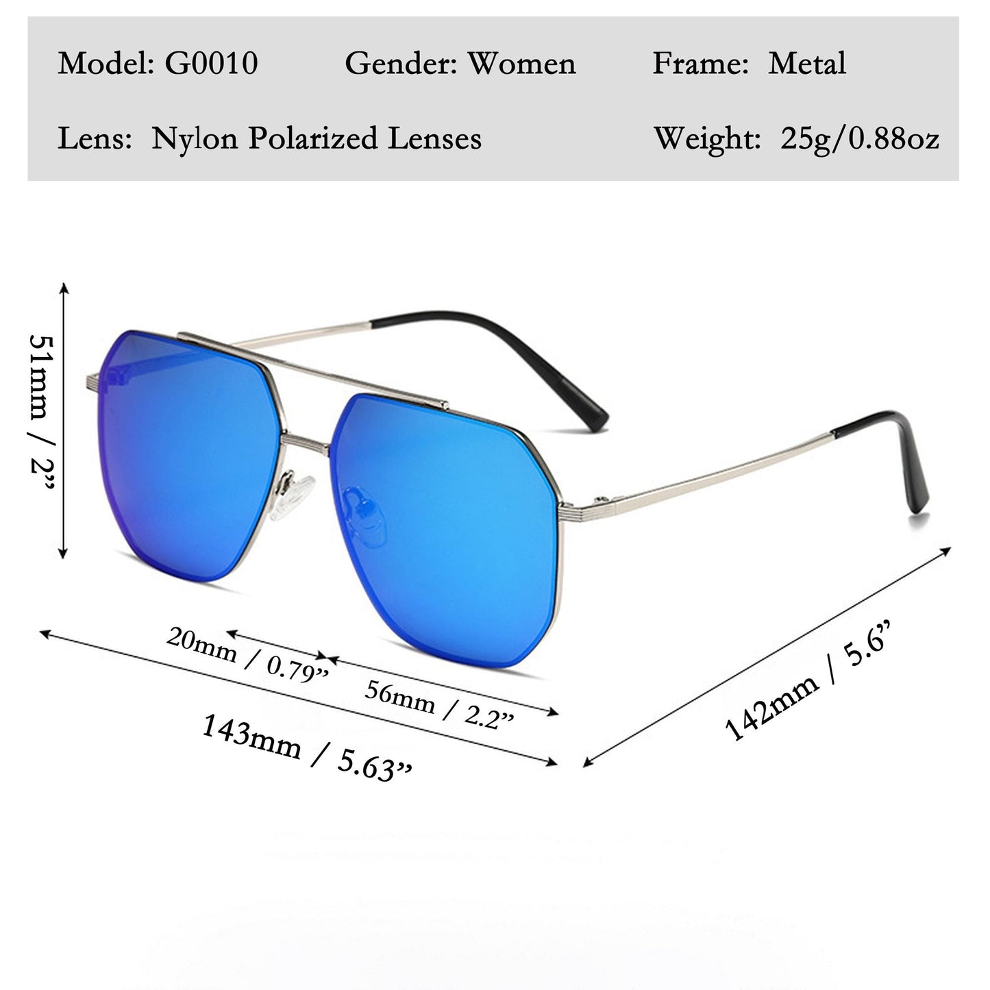 Anna-Kaci Women's Rimmed Hexagonal Polarized Aviator Sunglasses UV400 Protection