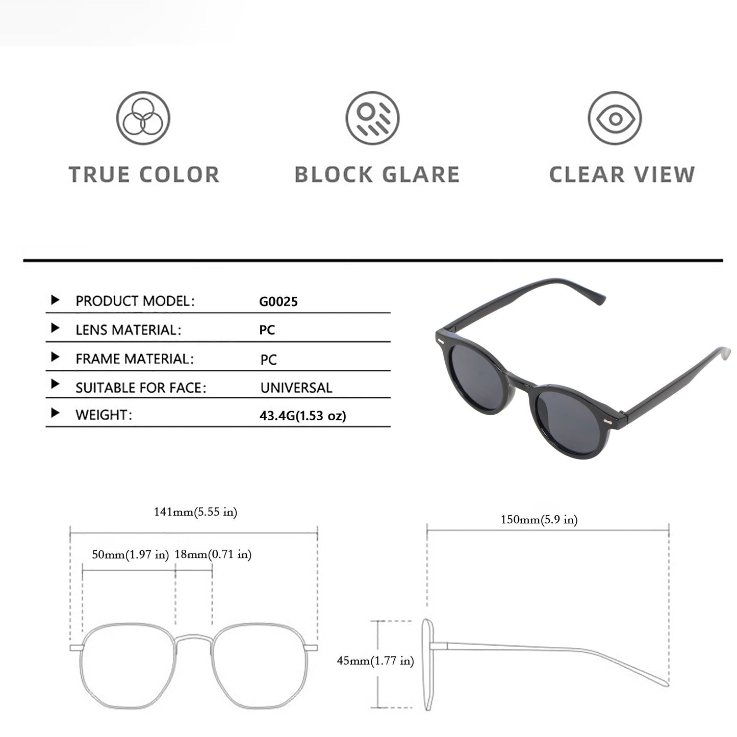 Anna-Kaci Classic Round Women's Polarized Sunglasses UV400 Protection