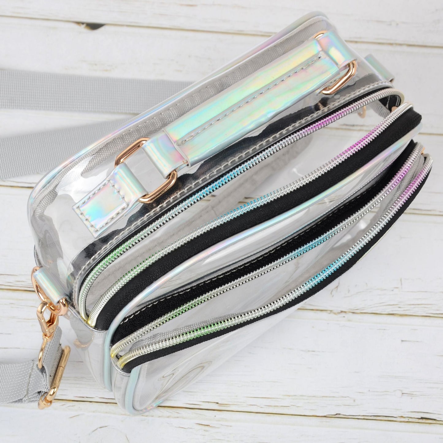 Anna-Kaci Trendy Clear Transparent Women's Shoulder Bag with Iridescent Trim
