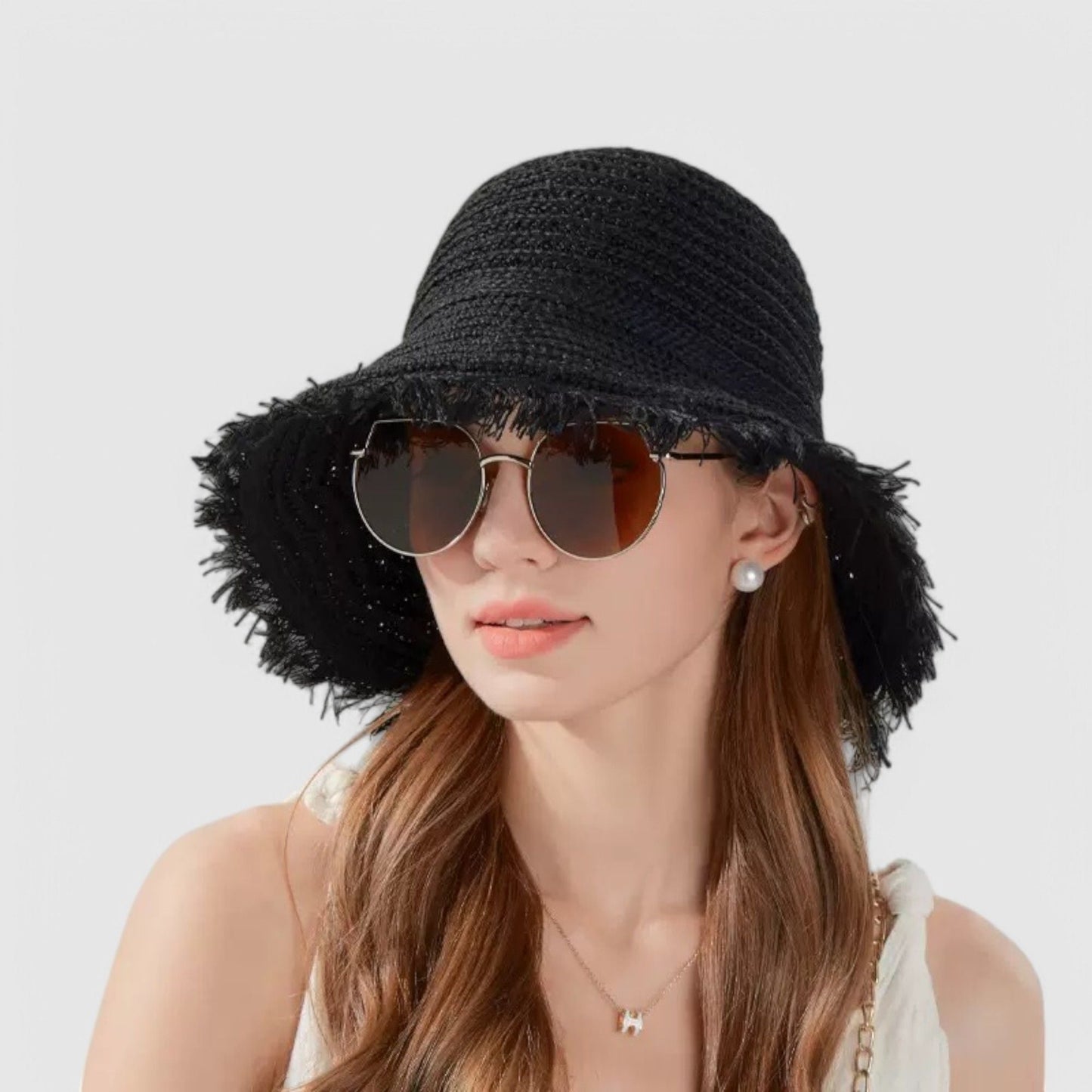 Anna-Kaci Women's Woven Bucket Hat with Soft Frayed Brim and Lightweight Straw Texture