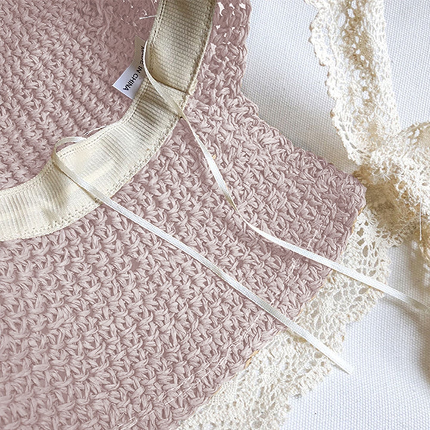 Anna-Kaci Women's Crochet Straw Hat with Lace Trim and Bow Detail