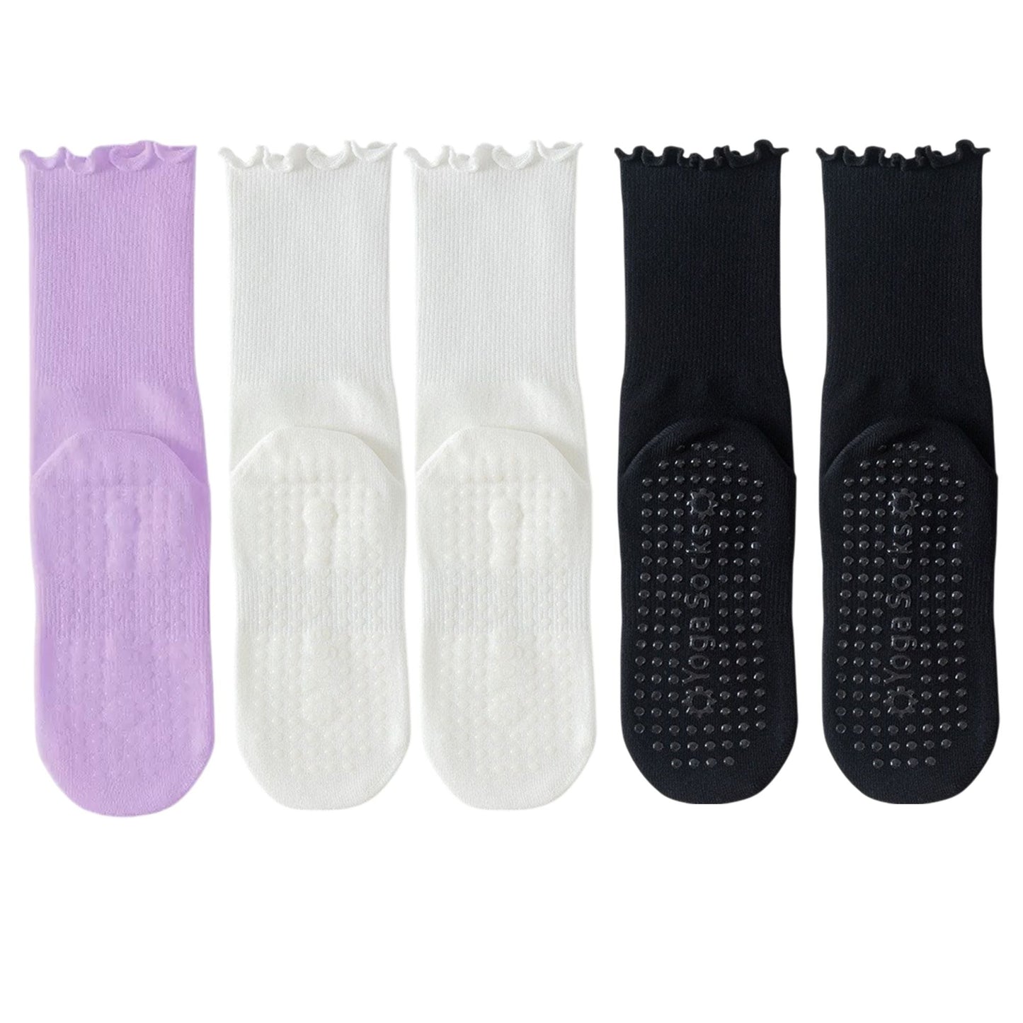 Anna-Kaci 5 Pairs Women's Anti-Slip Crew Yoga Socks Soft Cotton Grip Sole Seamless Toe Design for Pilates Indoor Workouts