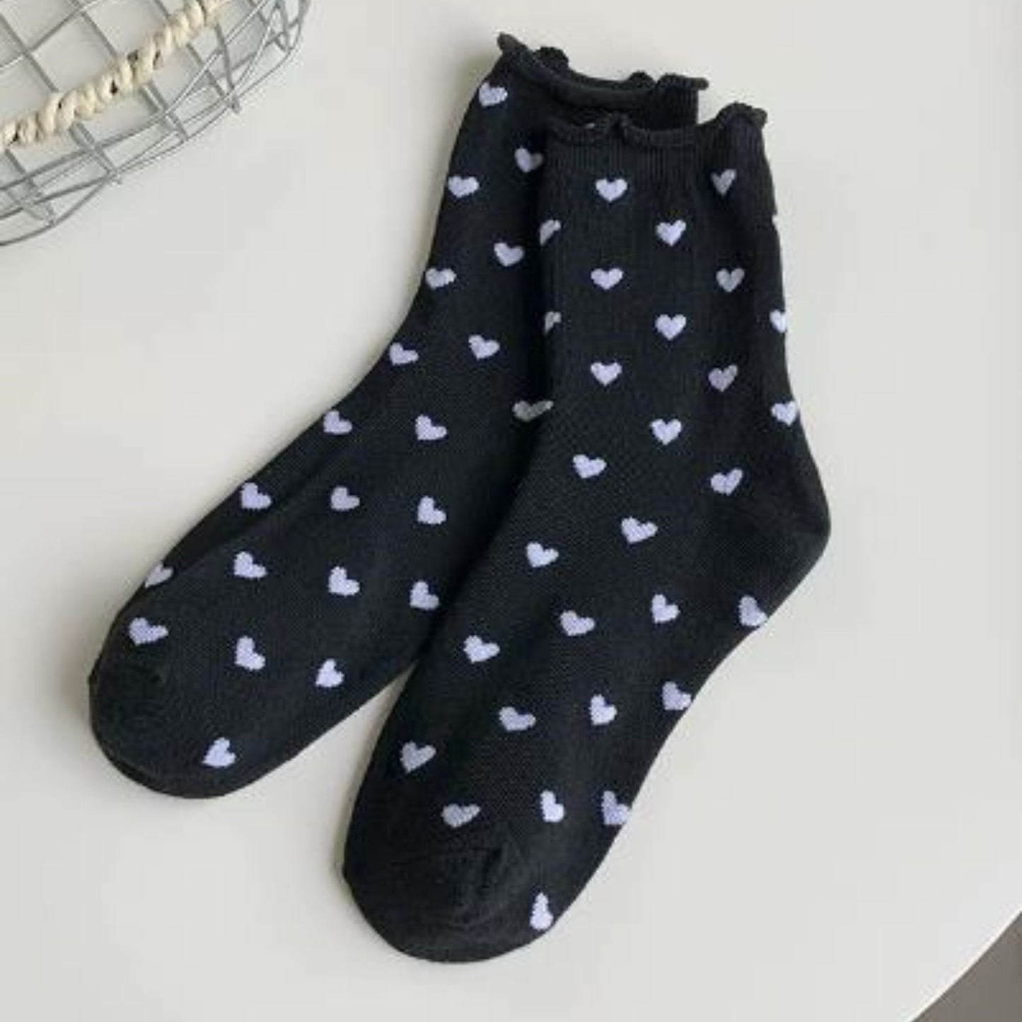 Anna-Kaci Women's Ankle Socks with Allover Heart Print and Soft Ribbed Cuff Trim