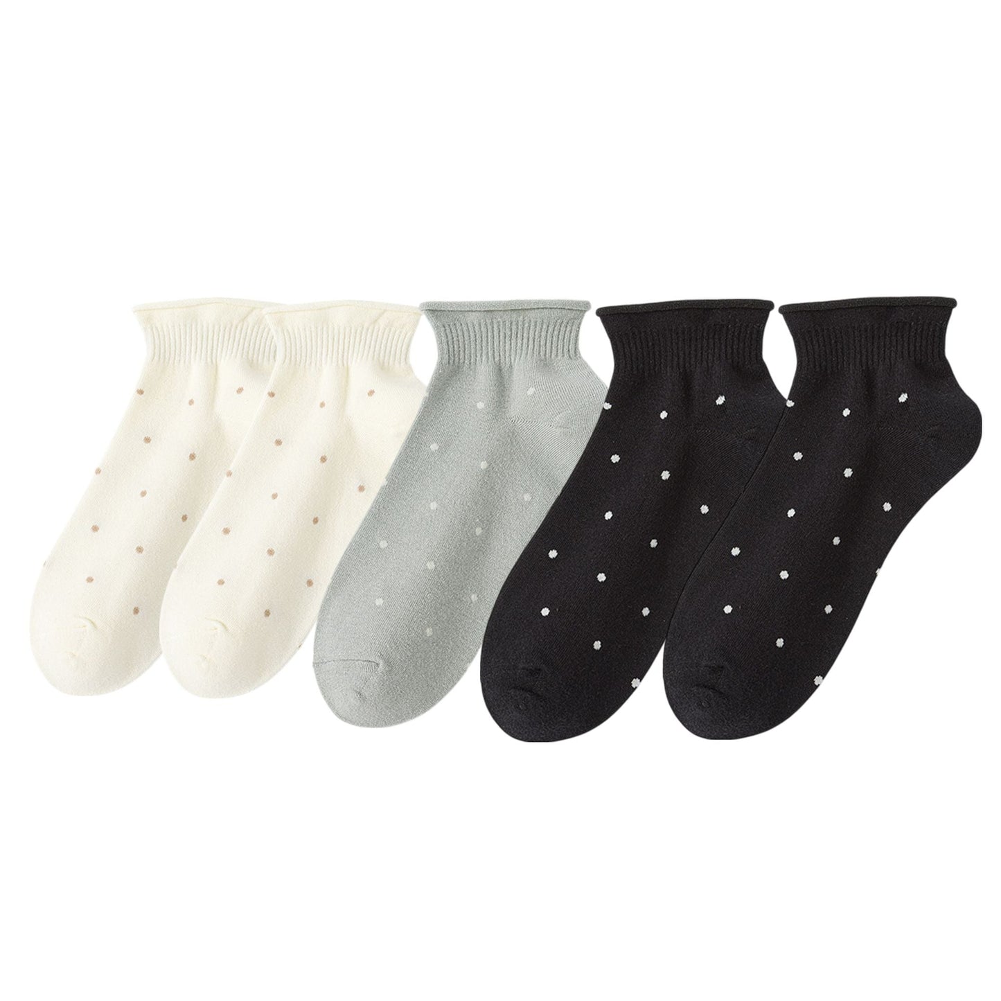 Anna-Kaci 5 Pairs Women¡¯s Ankle Socks Soft Ribbed Top with Small Polka Dot Pattern for Loafers Ballet Flats or Sneakers