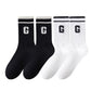 Anna-Kaci Women's 4-Pair Pack Ribbed Cotton Crew Socks with Striped Cuffs and G Letter Detail in Neutral Athletic Color Combinations